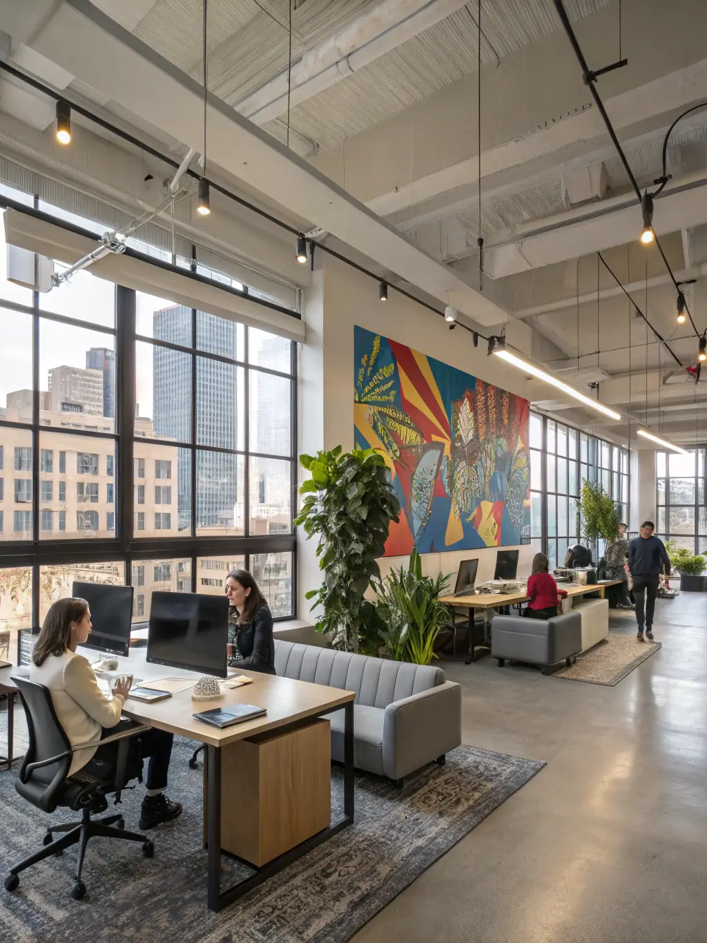 A renovated office space with open-plan layout, modern furniture, and bright lighting, reflecting Capital Renovations LLC's commercial renovation capabilities.